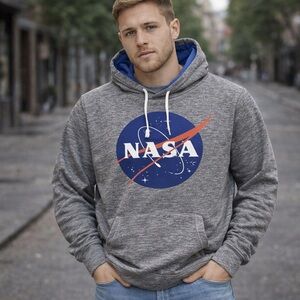NASA Hoodie Men’s Large Heather Gray Pullover Sweatshirt Wear Code